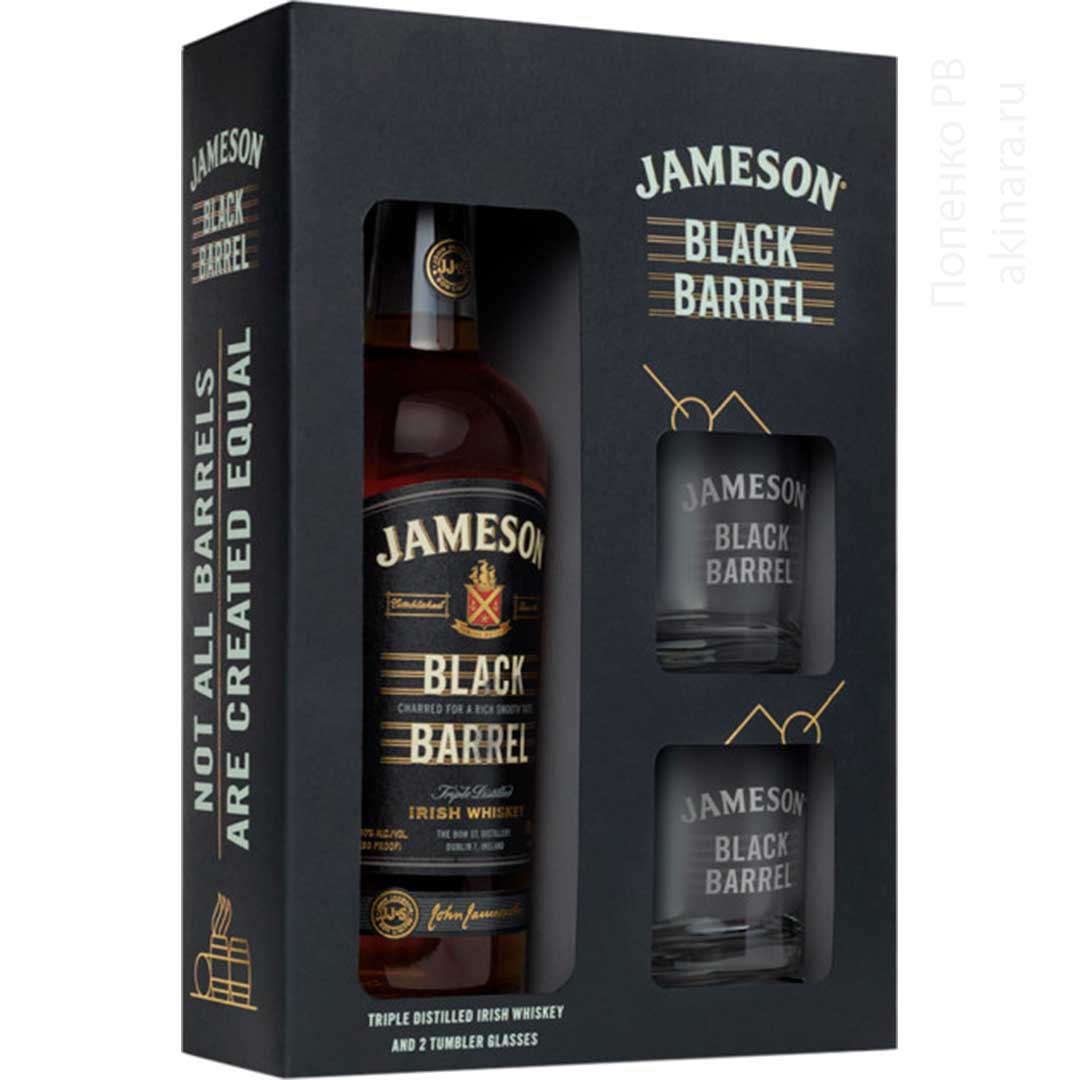 Виски набор Jameson Irish Whiskey Black Barrel Джемисон Black Barrel + 2 стакана 0,7л 40%