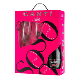 Вино игристое Canti Asti белое сладкое в подарочной упаковке 0,75л 7% + 2 бокала