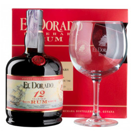 Ром El Dorado 12 YO с одним бокалом в подарочной упаковке 0,7л 40%