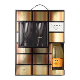 Вино игристое белое экстра сухое Canti Prosecco Millesimato 0,75л 11% + 2 бокала в подарочной коробке