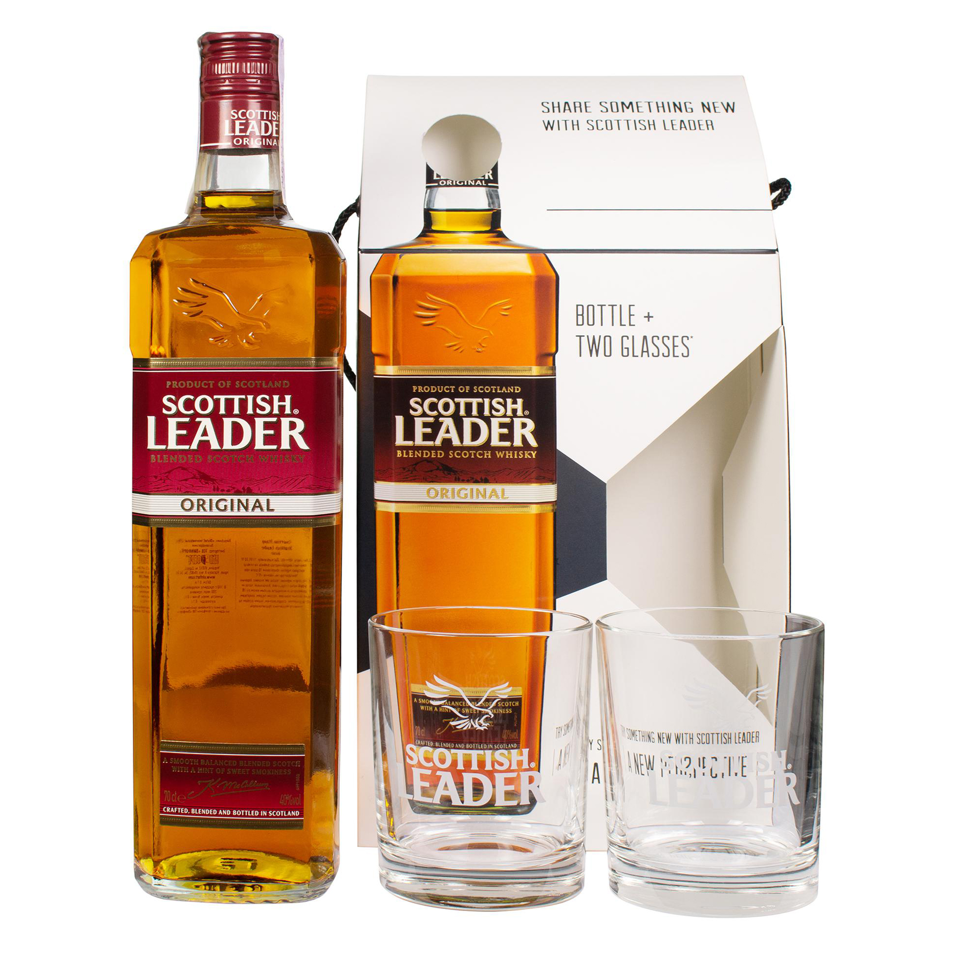 Виски Scottish Leader 3 года выдержки 0,7 л 40% + 2 бокала купить