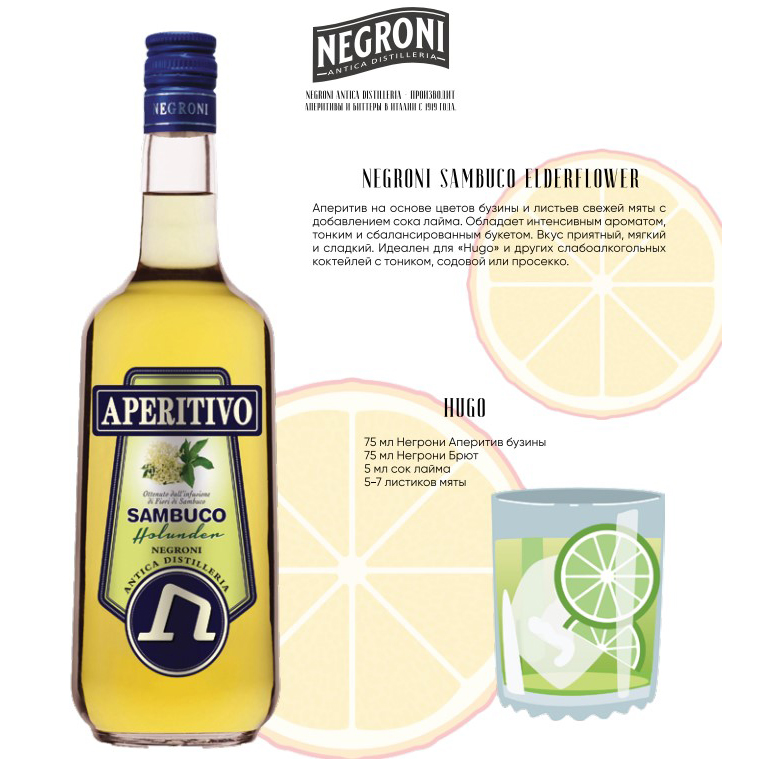 Ликер Negroni Sambuco Holunder 1л 14% купить
