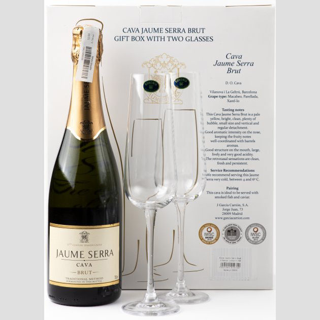 Вино игристое Cava Jaume Serra Brut белое брют 0,75л 11% + 2 бокала купить