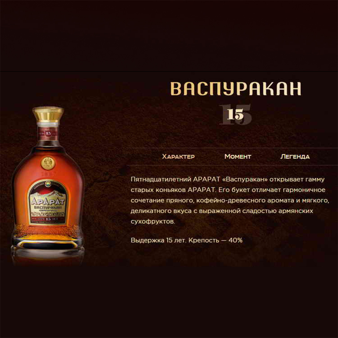 Бренди армянское Ararat Vaspurakan 15 лет выдержки 0,7л 40% в коробке купить