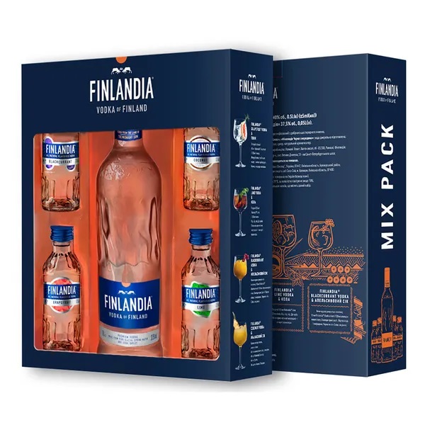 Горілка Finlandia 0,5л 40% + 4 смакові мініатюри 0,05л 40% купити