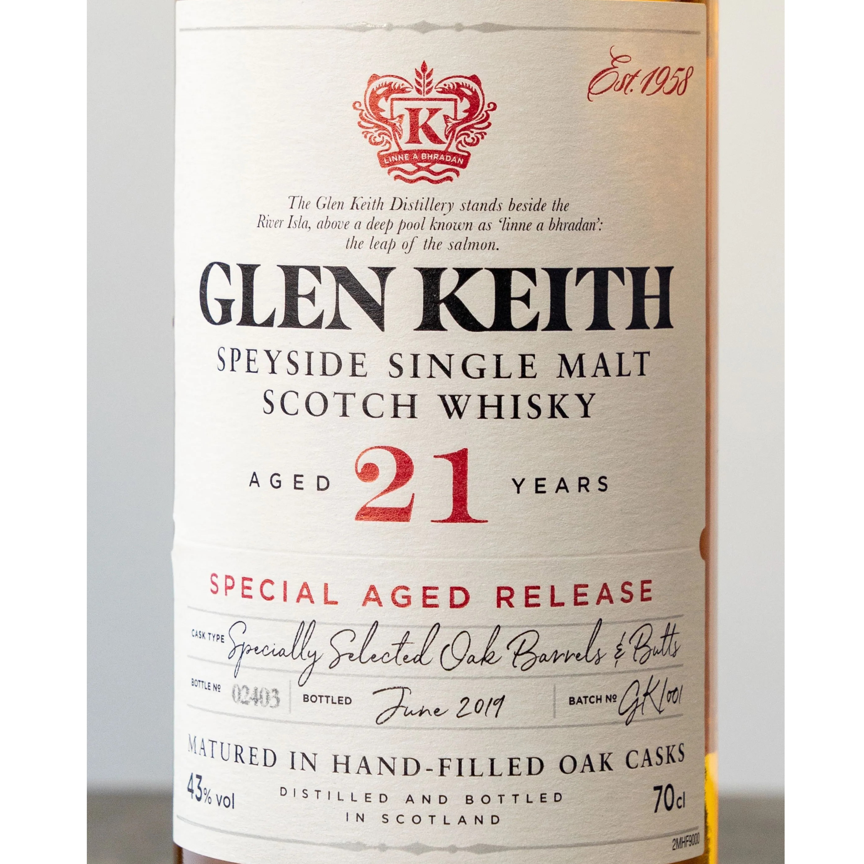 Виски The Glen Keith 21 год выдержки 0,7 л 43% в коробке купить