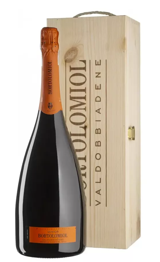 Вино игристое Bortolomiol Senior Valdobbiadene Prosecco Superiore белое экстра-сухое в деревянной упаковке 1,5л 11,5%