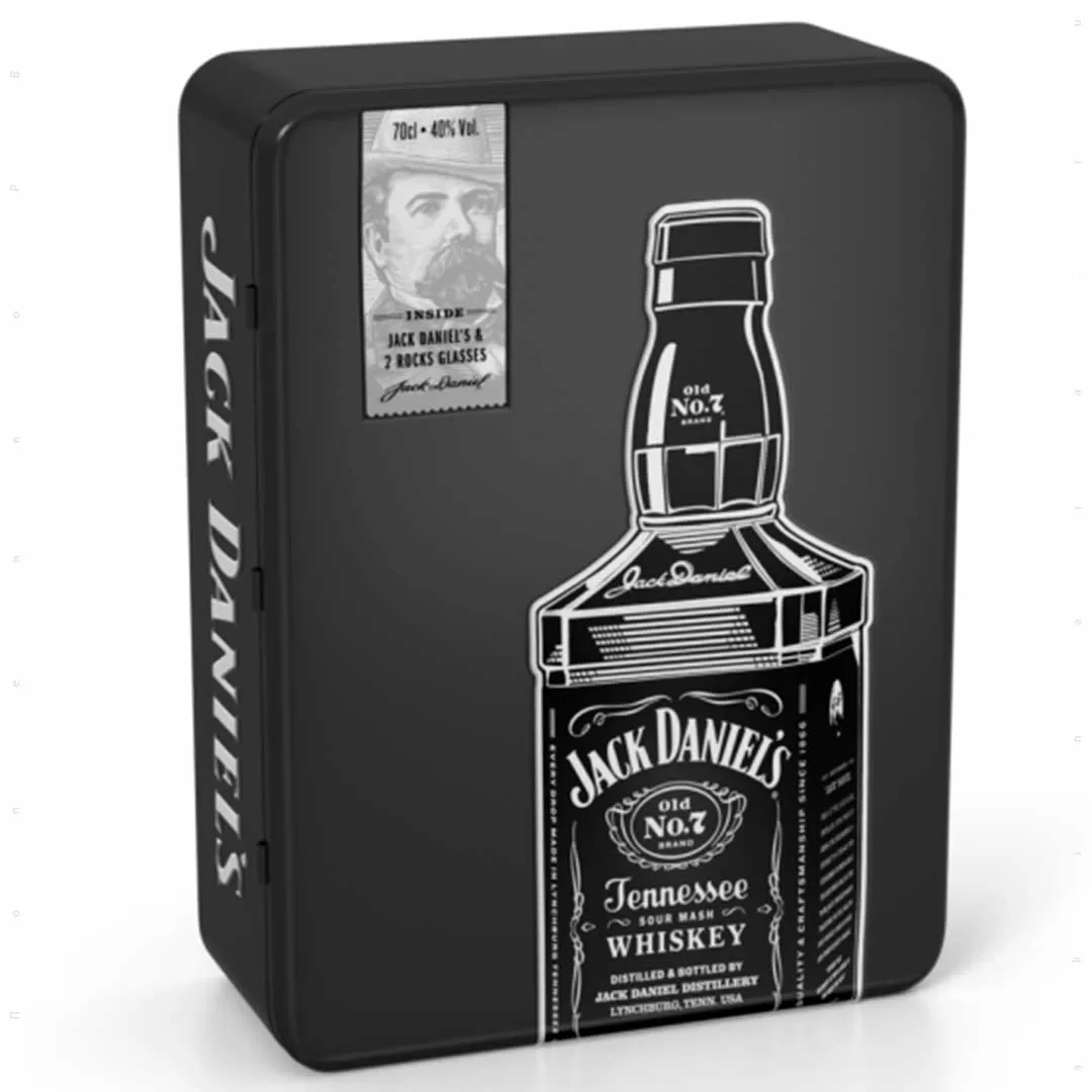 Виски Jack Daniel's в металлической коробке с двумя стаканами 0,7л 40%