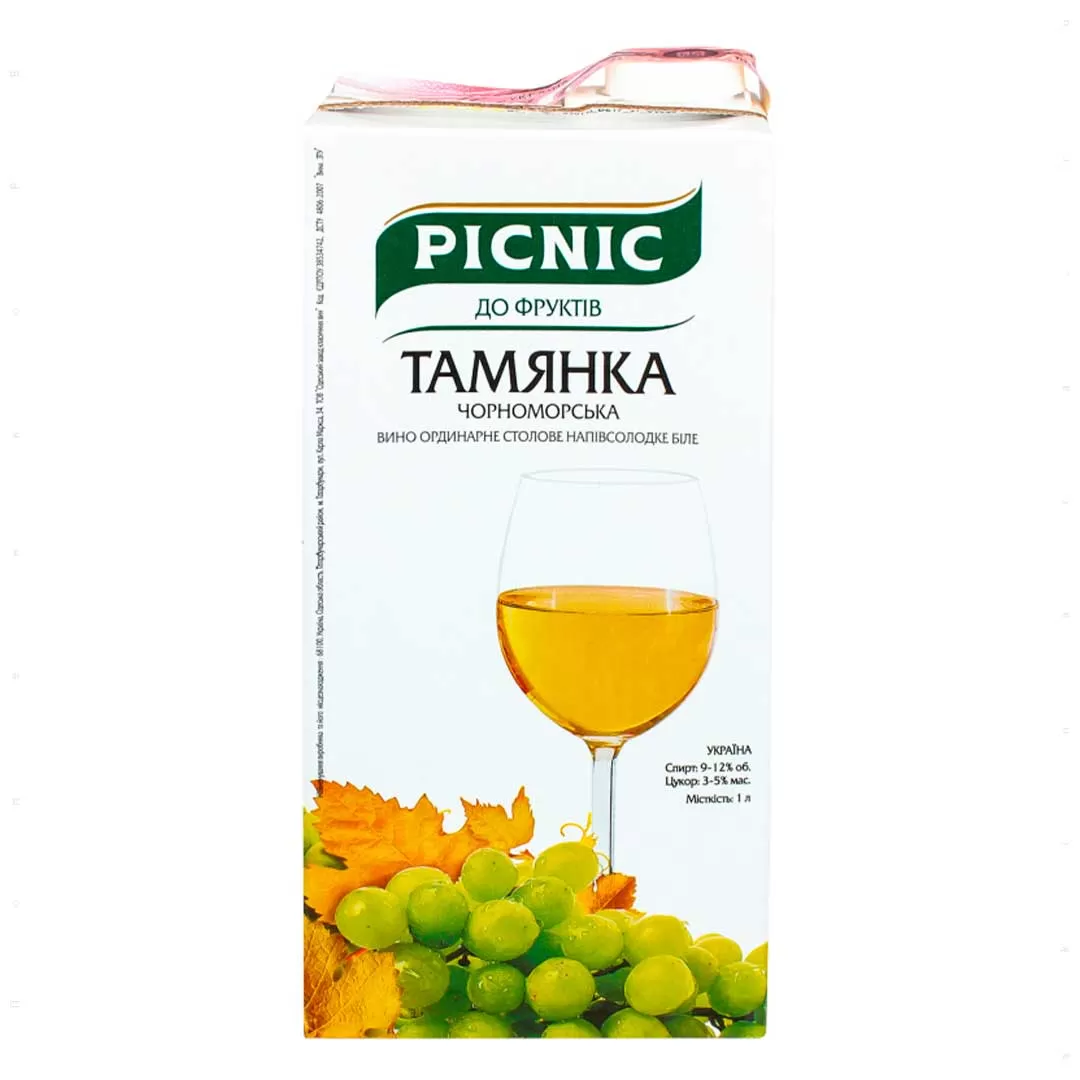 Вино Picnic Там'янка Чорноморська біле напівсолодке 1л 9-12%