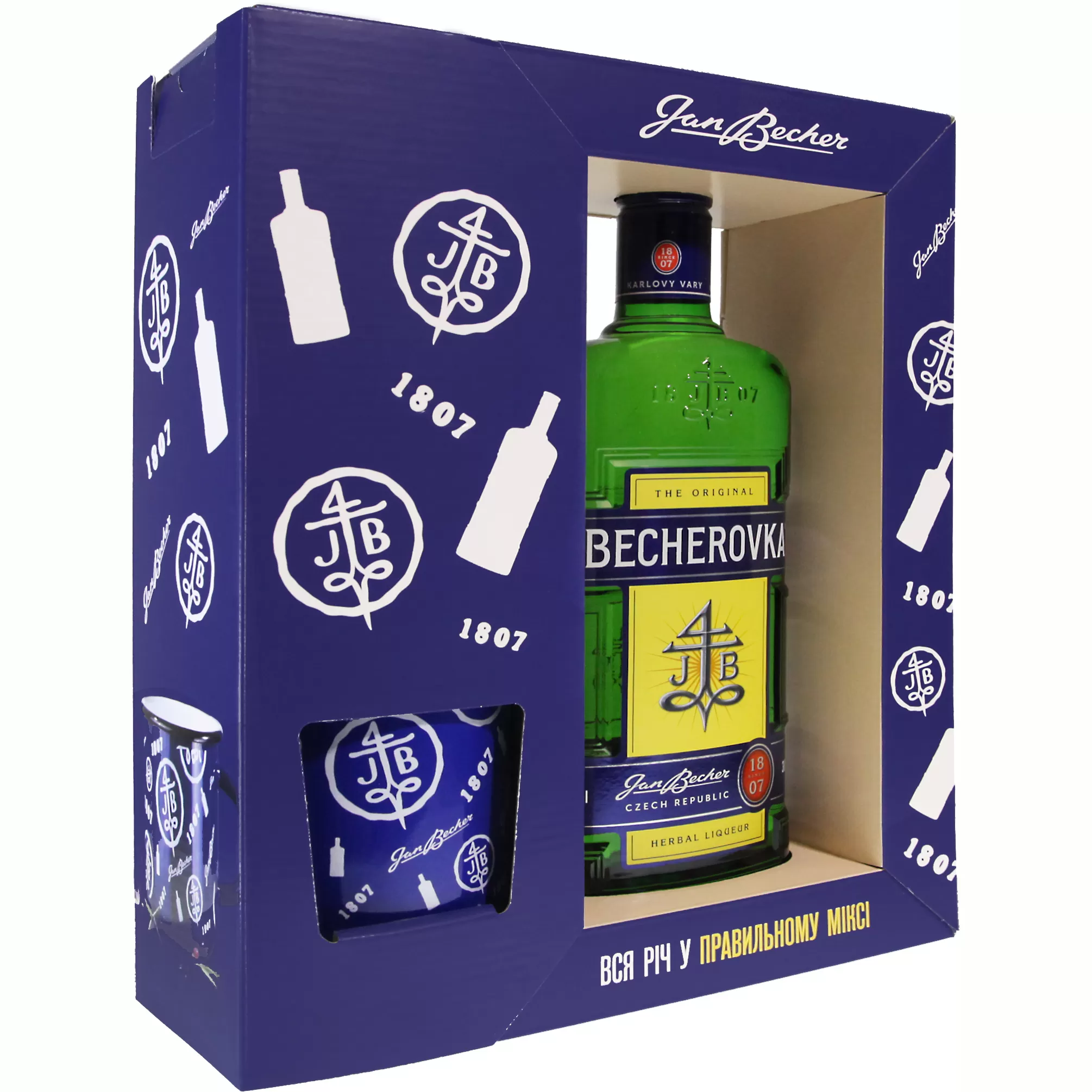 Ликер Becherovka набор 0,7л 38% + 1 металлическая чашка