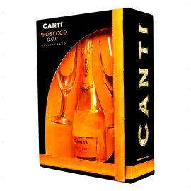 Вино игристое Canti Prosecco Millesimato белое экстра-сухое 0,75л 11% + 2 бокала в подарочной упаковке