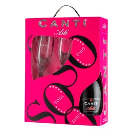 Вино игристое Canti Asti белое сладкое в подарочной упаковке 0,75л 7% + 2 бокала