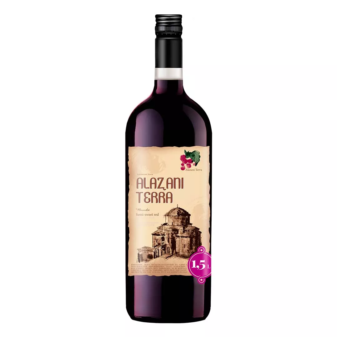 Напиток винный Alazani Terra Bacche красный полусладкий 1,5 л 8-8,5%
