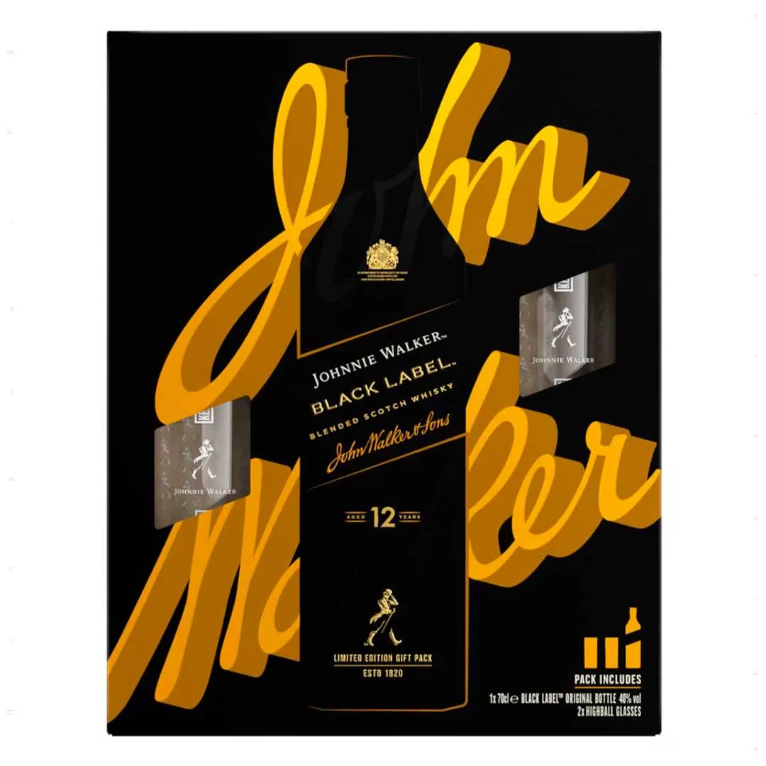 Виски Johnnie Walker Black Label с двумя стаканами 1л 40%