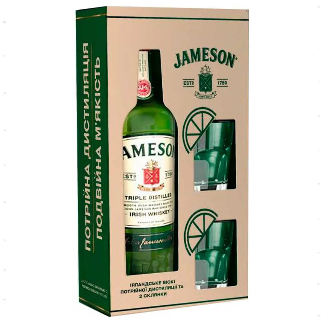 Виски Джемисон 0,7 л +2 стакана, Jameson + 2 glasses 0,7 л 40%