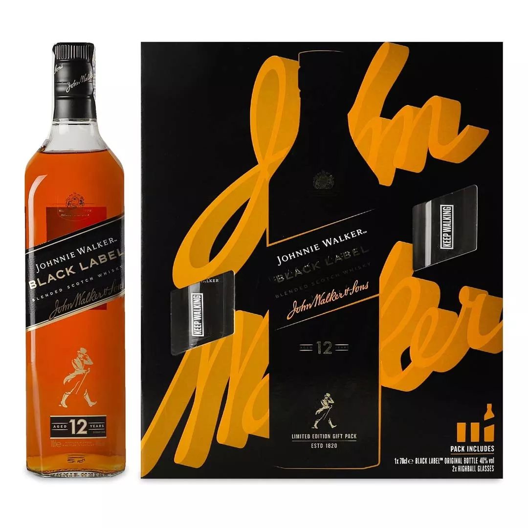 Виски Johnnie Walker Black Label 0,7л 40% с двумя стаканами