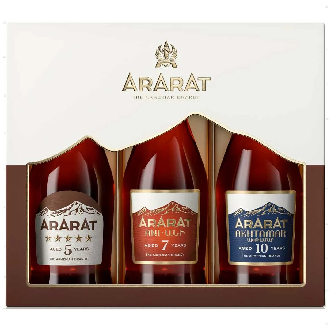 Набор Бренди Ararat Ani 6 лет + Бренди Ararat Otborny 7 лет + Бренди Ararat Akhtamar 10 лет 3х0,05л 40%