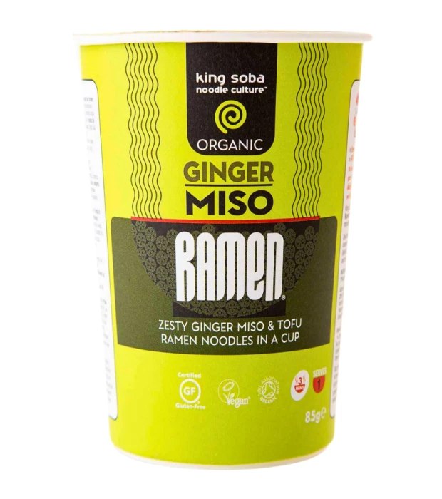 Суп Рамен быстрого приготовления с гречневой лапшой, мисо пастой и имбирем органический King Soba 85 г