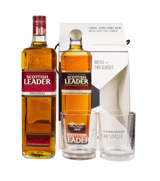 Виски Scottish Leader 3 года выдержки 0,7 л 40% + 2 бокала купить