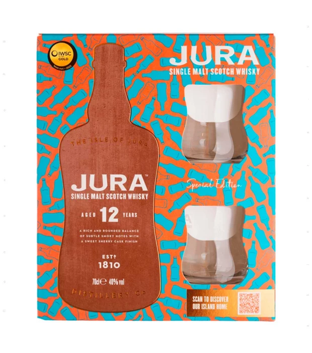Виски Jura 12yo 0,7л 40% + 2 бокала в подарочной коробке