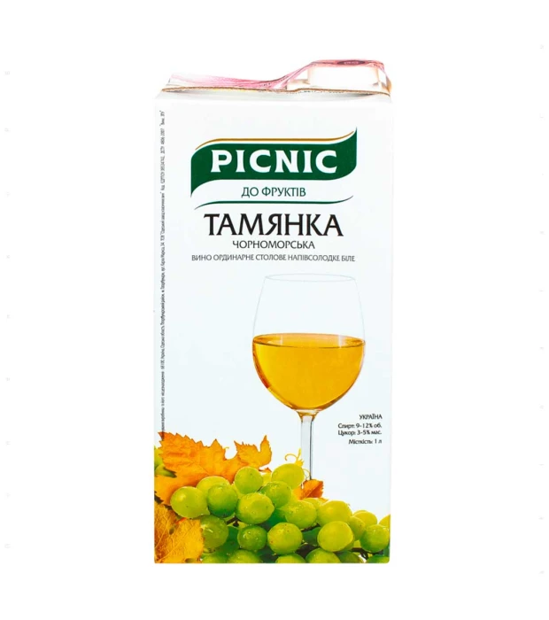 Вино Picnic Тамянка Черноморская белое полусладкое 1л 9-12%