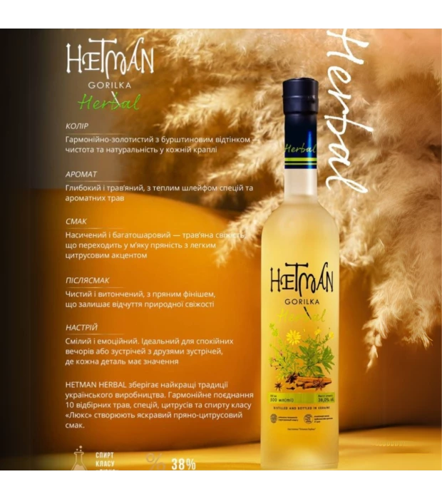Настойка Гетьман Гербал Hetman Herbal 0,5л 38% купить