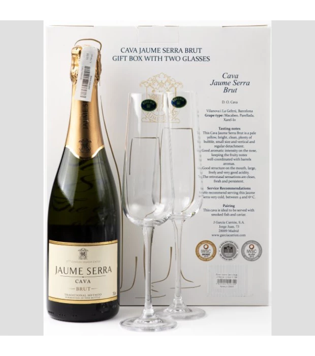 Вино игристое Cava Jaume Serra Brut белое брют 0,75л 11% + 2 бокала купить