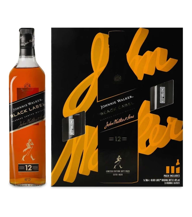 Виски Johnnie Walker Black Label 0,7л 40% с двумя стаканами