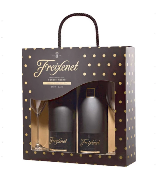 Вино игристое Freixenet Cava Cordon Negro белое брют 0,75л 11,5% 2 шт + 2 бокала
