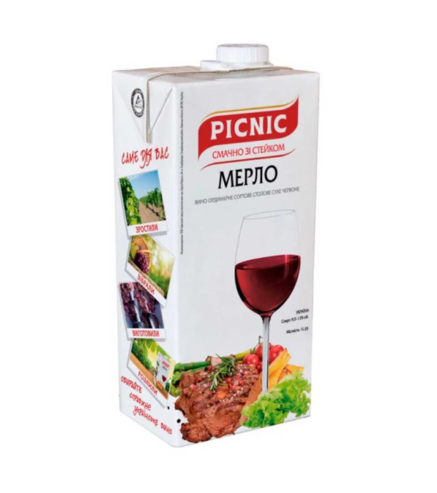 Вино Picnic Merlot красное сухое 1л 9,5-13%
