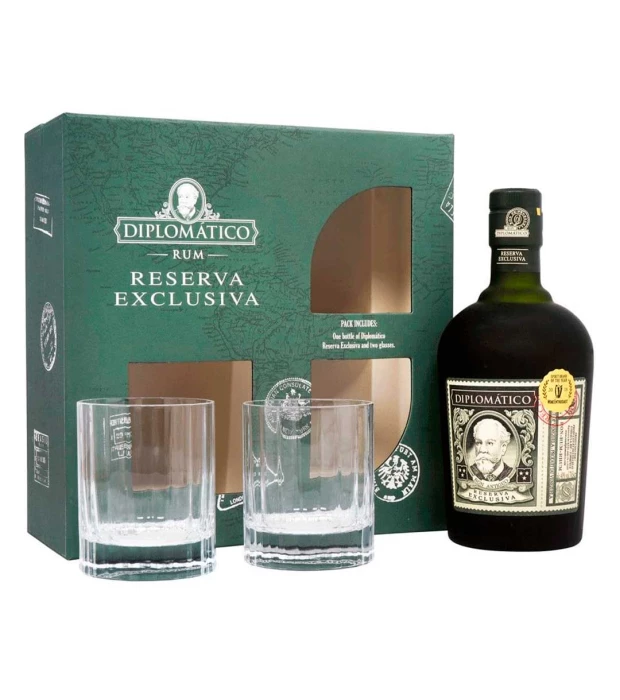 Ром Diplomatico Reserva Exclusiva 0,7л 40% + 2 стакана