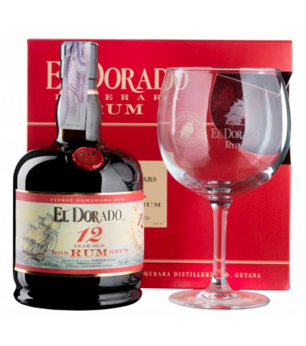 Ром El Dorado 12 YO с одним бокалом в подарочной упаковке 0,7л 40%