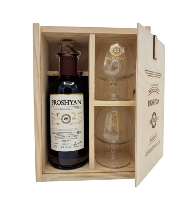 Бренди армянский Прошан 22 года 0,75л 40% с бокалами купить