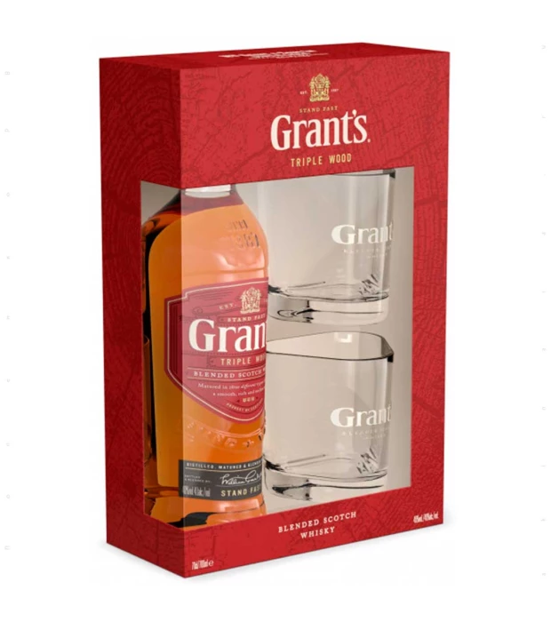 Виски бленд Grant's Triple Wood 0,7л 40% + 2 стакана