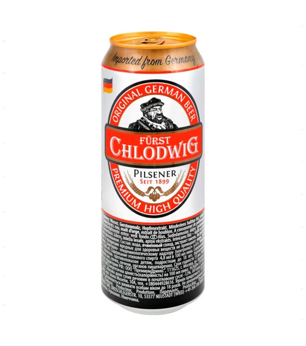 Пиво Furst Chlodwig Premium світле фільтроване 0,5л 4,8%