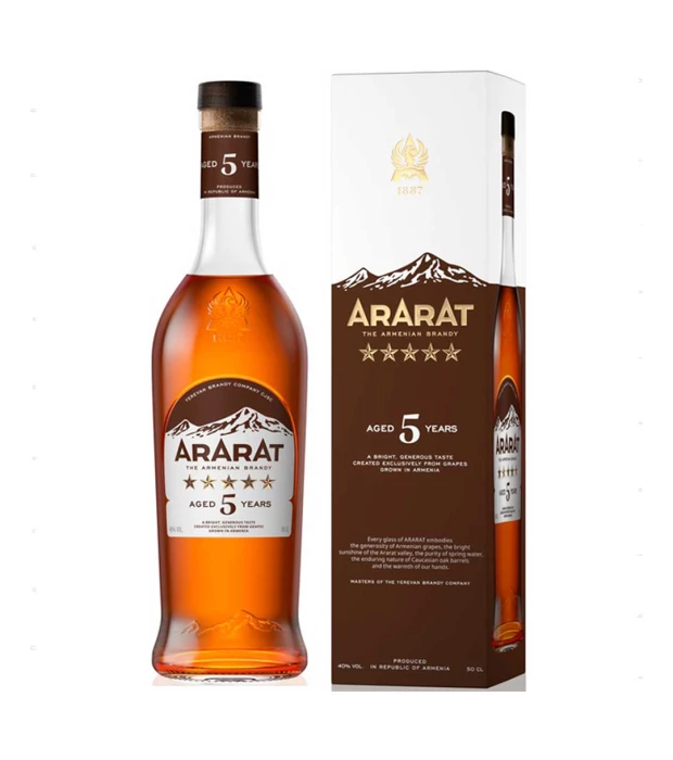 Бренди армянское Ararat 5 звезд 0,5л 40% в коробке