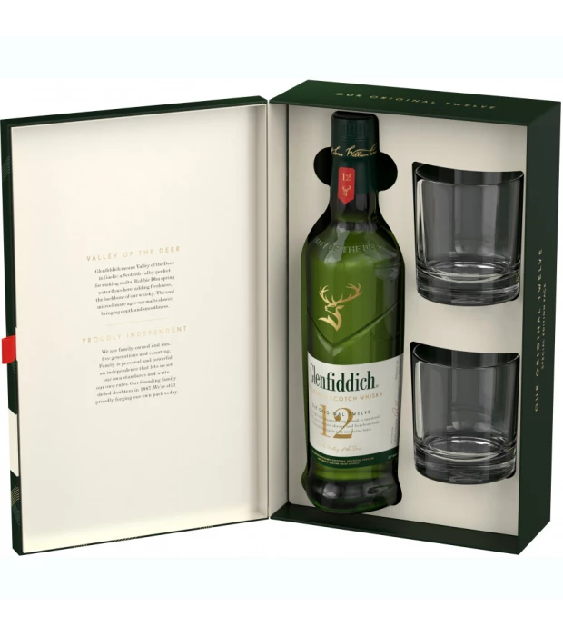 Виски Односолодовый Glenfiddich 12 yo  0,7 л 40% + 2 стакана купить