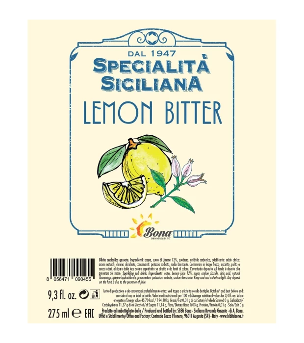 Напиток Лимонный тоник Tonica Lemon Specialita Siciliana dal 1974 0,275л 0% купить