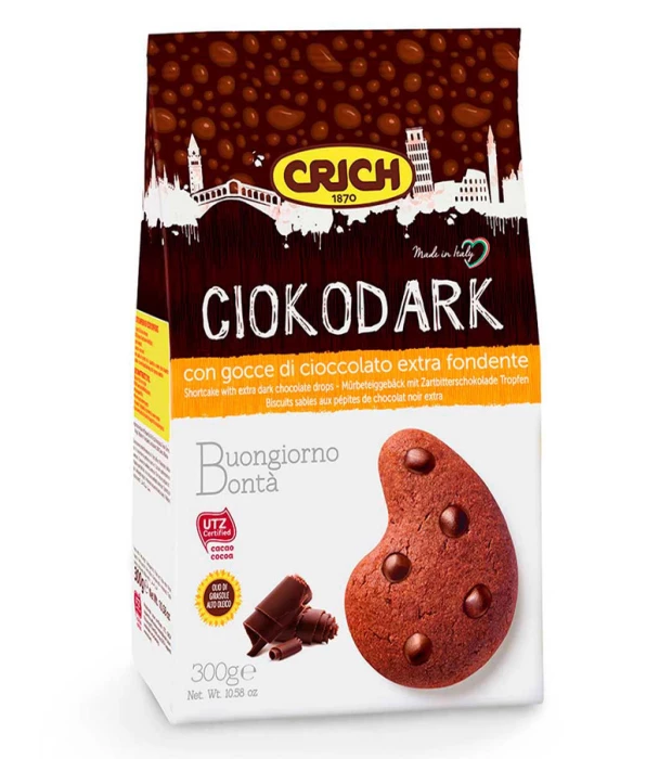 Печенье Чокодарк с шоколадными дропсами Crich 300г