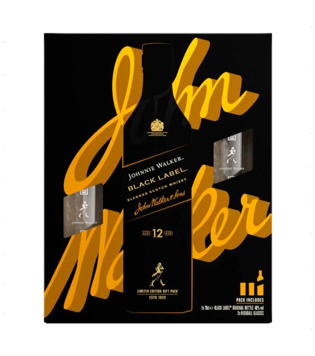 Виски Johnnie Walker Black Label с двумя стаканами 1л 40%