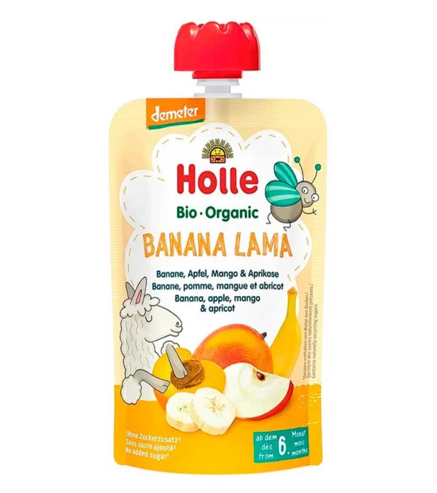 Пюре Banana-Lama с бананом, яблоком, манго и абрикосом органическое (с 6 месяцев) Holle 100г