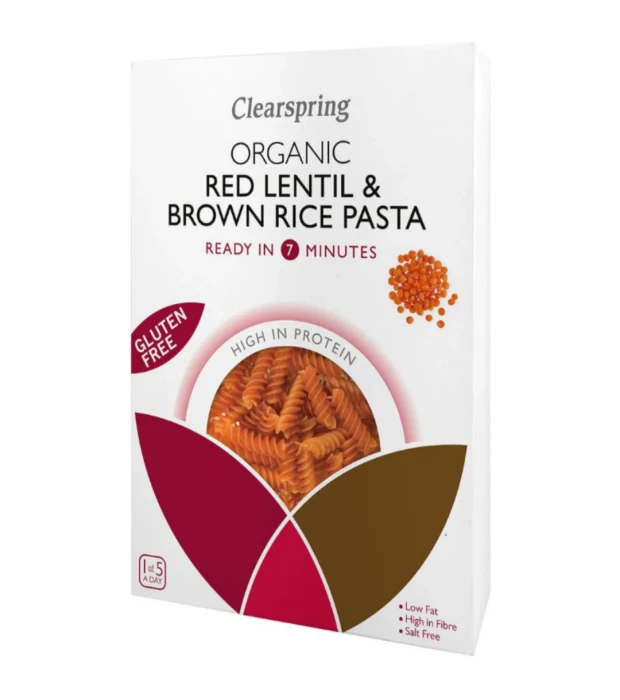 Фузилли из красной чечевицы и коричневого риса органические без глютена Clearspring 250 г