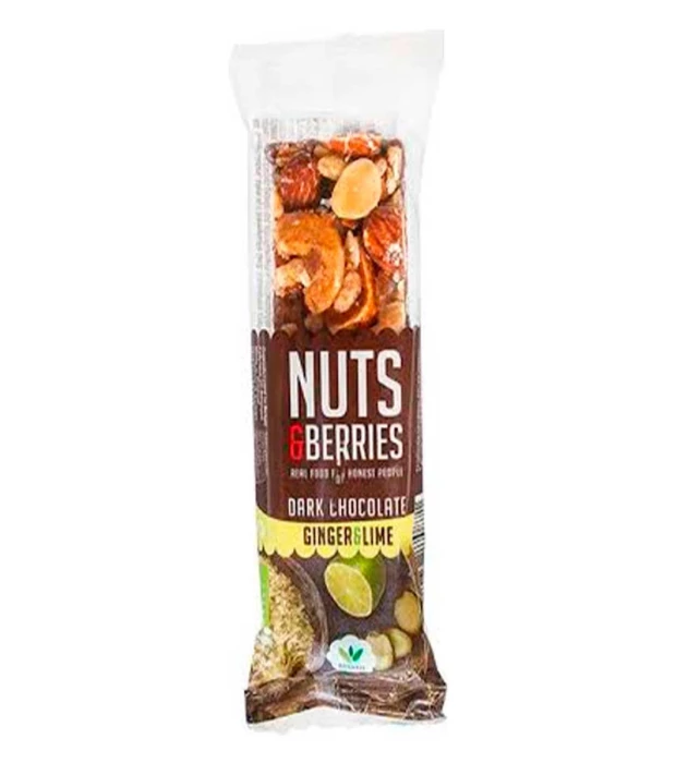 Батончик ореховый с имбирем, лаймом и черным шоколадом органический Nuts&amp;Berries 40 г