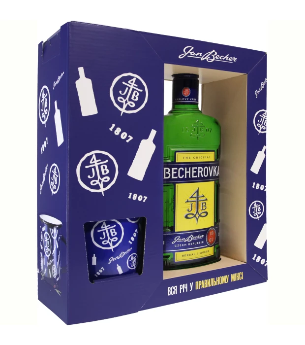Ликер Becherovka набор 0,7л 38% + 1 металлическая чашка